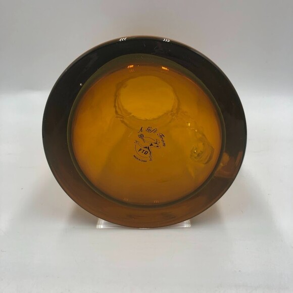 Vintage Amber Handblown Glass FTD Carafe Pitcher Clear Handle Serveware - Picture 9 of 15